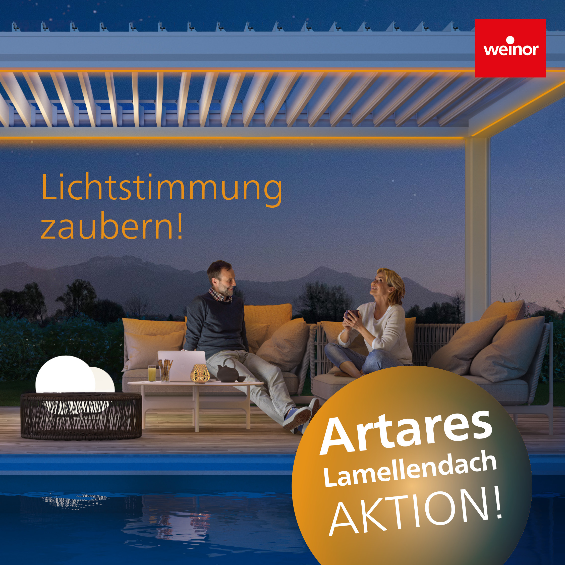 weinor Artares Aktion - stimmungsvolles Ambiente-Licht und einen hochwertigen Handsender zum Aktionspreis von nur 1.599,- Euro inkl. MwSt.