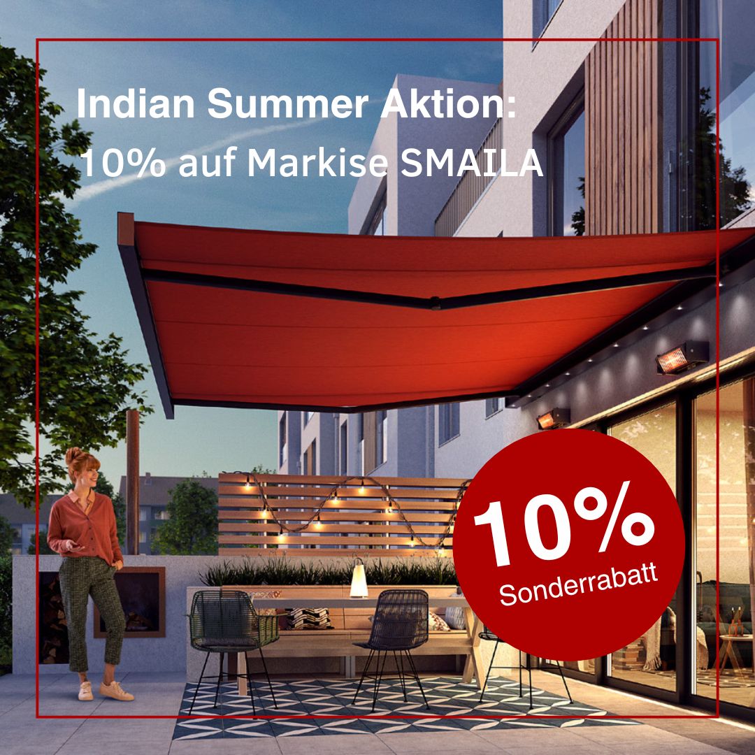 Terrasse mit roter Markise Smaila von weinor