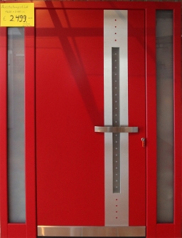 Ausstellungsstück Haustür in rot mit Seitenteil von Strunk Bauelemente in Datteln